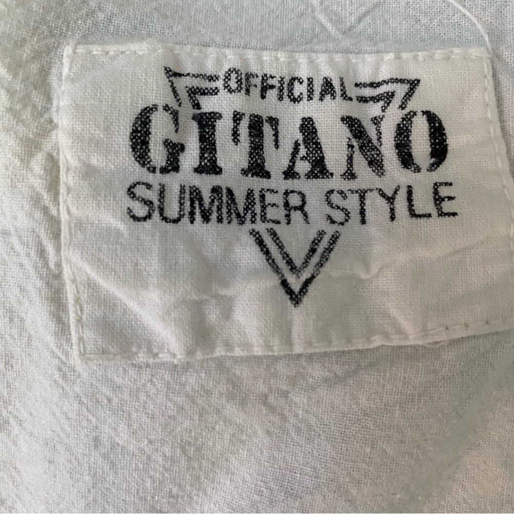 Vintage 80s 90s GITANO Men’s Cotton Button Down White Black Stripe Summer Beach - Picture 9 of 12